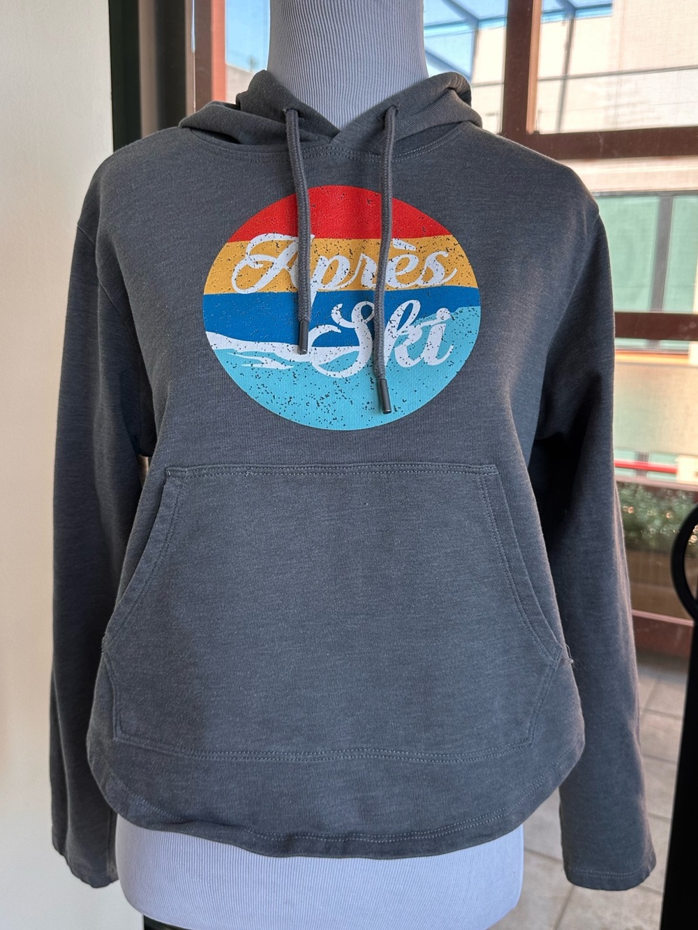 Kyodan Gray Hoodie with Retro Red, Yellow, Blue Graphic